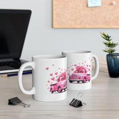 Pink Vintage Truck with Hearts Mug ,Valentine Coffee Cup,Valentine Heart Mug, Romantic Coffee Cup, Anniversary Gift Mug — 13