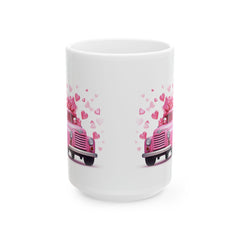 Pink Vintage Truck with Hearts Mug ,Valentine Coffee Cup,Valentine Heart Mug, Romantic Coffee Cup, Anniversary Gift Mug — 3