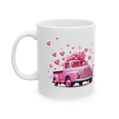 Pink Vintage Truck with Hearts Mug ,Valentine Coffee Cup,Valentine Heart Mug, Romantic Coffee Cup, Anniversary Gift Mug — 7