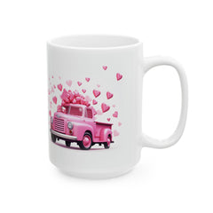 Pink Vintage Truck with Hearts Mug ,Valentine Coffee Cup,Valentine Heart Mug, Romantic Coffee Cup, Anniversary Gift Mug — 8
