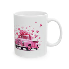 Pink Vintage Truck with Hearts Mug ,Valentine Coffee Cup,Valentine Heart Mug, Romantic Coffee Cup, Anniversary Gift Mug — 9
