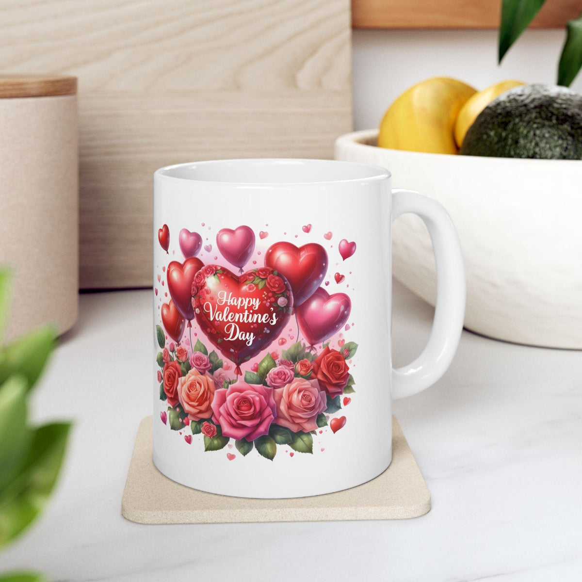 Valentine Heart Bouquet Mug ,Floral Roses Love Coffee Cup,Valentine Heart Mug, Romantic Coffee Cup, Anniversary Gift Mug