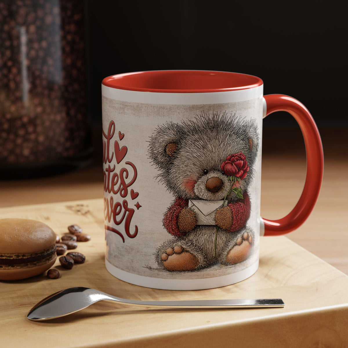 Soulmates Forever Teddy Bear mug , Accent Coffee Mug,Valentine Bear Mug, Romantic Coffee Cup, Anniversary Gift Mug - image 1