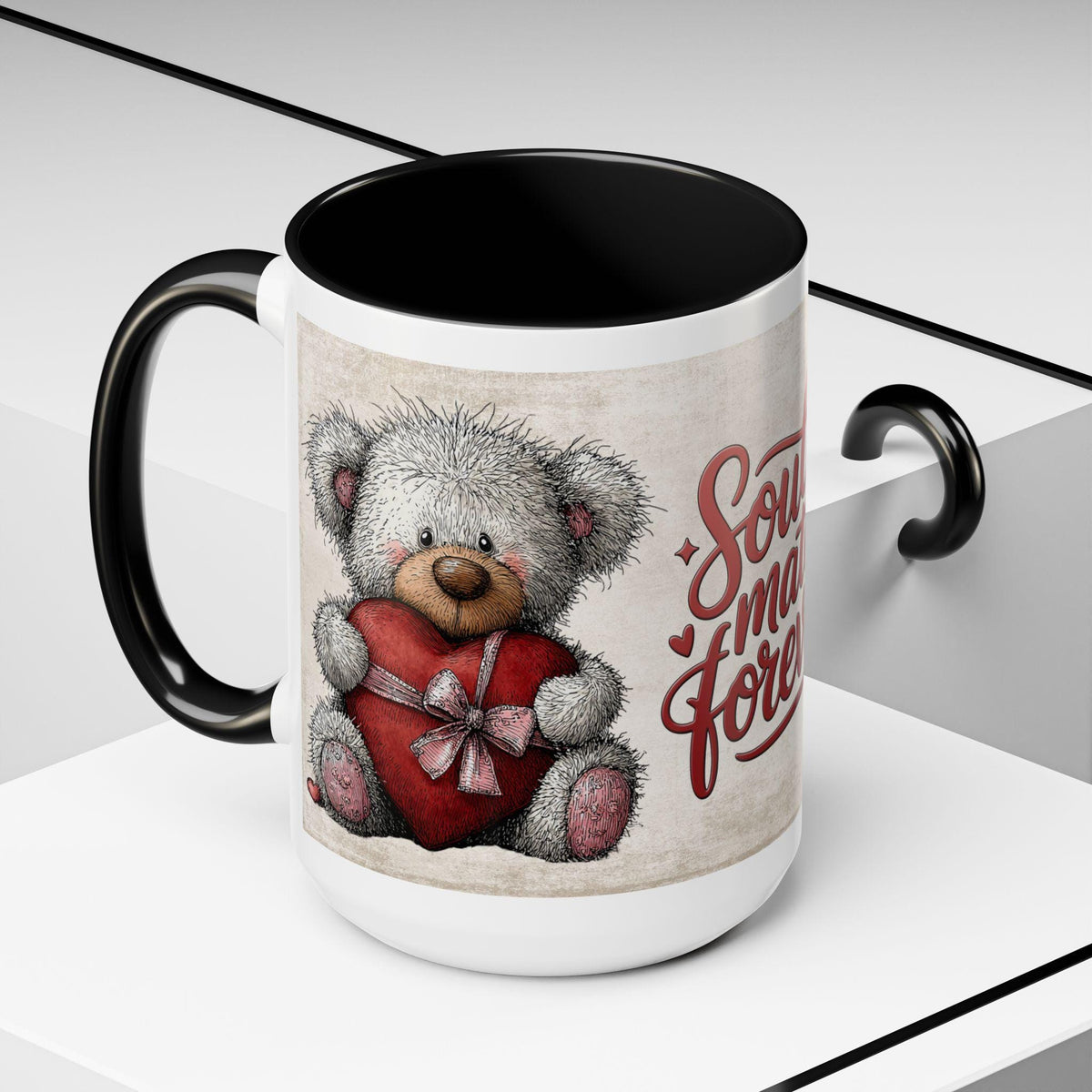 Soulmates Forever Teddy Bear mug , Accent Coffee Mug,Valentine Bear Mug, Romantic Coffee Cup, Anniversary Gift Mug - image 3