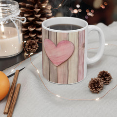 Pink Heart Wood Plank Mug ,Ceramic Coffee Cup,Valentine Mug, Love Pattern Coffee Cup, Cute Gift for Her - image 1