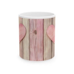 Pink Heart Wood Plank Mug ,Ceramic Coffee Cup,Valentine Mug, Love Pattern Coffee Cup, Cute Gift for Her - image 2