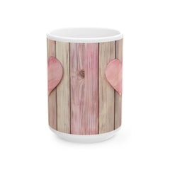 Pink Heart Wood Plank Mug ,Ceramic Coffee Cup,Valentine Mug, Love Pattern Coffee Cup, Cute Gift for Her - image 3