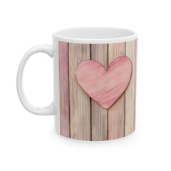 Pink Heart Wood Plank Mug ,Ceramic Coffee Cup,Valentine Mug, Love Pattern Coffee Cup, Cute Gift for Her - image 6