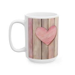 Pink Heart Wood Plank Mug ,Ceramic Coffee Cup,Valentine Mug, Love Pattern Coffee Cup, Cute Gift for Her - image 7