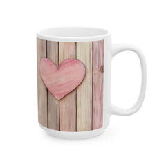 Pink Heart Wood Plank Mug ,Ceramic Coffee Cup,Valentine Mug, Love Pattern Coffee Cup, Cute Gift for Her - image 8