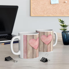 Pink Heart Wood Plank Mug ,Ceramic Coffee Cup,Valentine Mug, Love Pattern Coffee Cup, Cute Gift for Her - image 11