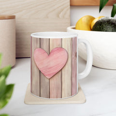 Pink Heart Wood Plank Mug ,Ceramic Coffee Cup,Valentine Mug, Love Pattern Coffee Cup, Cute Gift for Her - image 12