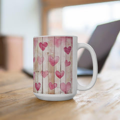 Pink Watercolor Hearts Mug ,Rustic Wood Plank Valentine Coffee Cup,Valentine Mug, Love Pattern Coffee Cup, Cute Gift for Her - photo 10
