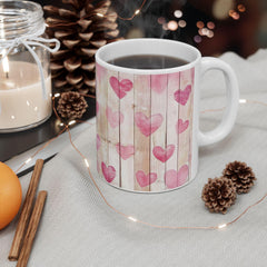 Pink Watercolor Hearts Mug ,Rustic Wood Plank Valentine Coffee Cup,Valentine Mug, Love Pattern Coffee Cup, Cute Gift for Her - photo 11