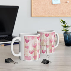 Pink Watercolor Hearts Mug ,Rustic Wood Plank Valentine Coffee Cup,Valentine Mug, Love Pattern Coffee Cup, Cute Gift for Her - photo 12