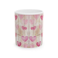 Pink Watercolor Hearts Mug ,Rustic Wood Plank Valentine Coffee Cup,Valentine Mug, Love Pattern Coffee Cup, Cute Gift for Her - photo 2