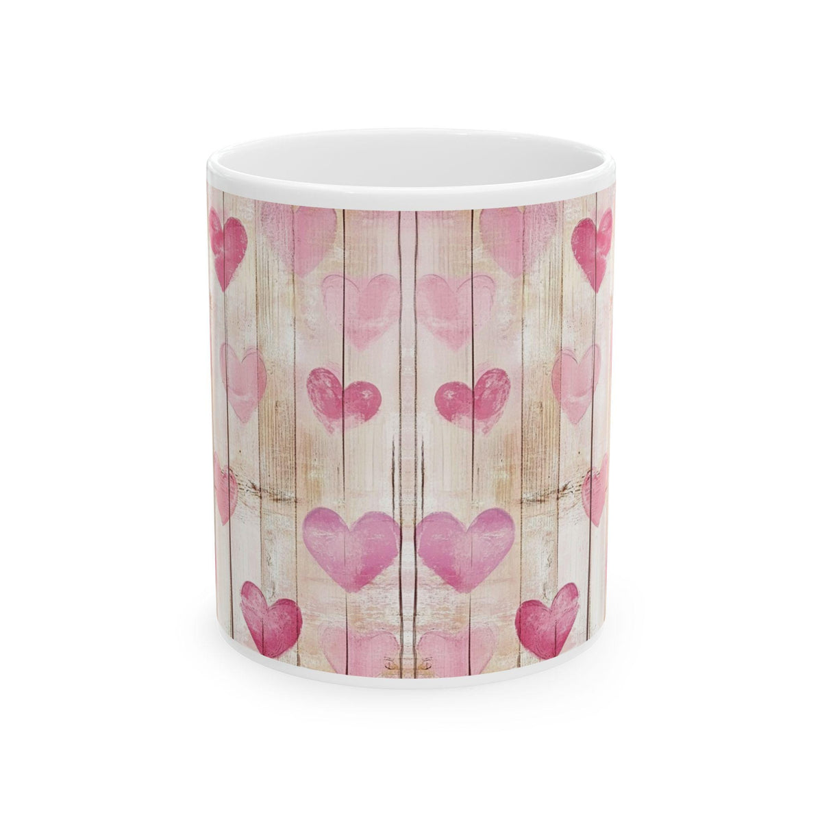 Pink Watercolor Hearts Mug ,Rustic Wood Plank Valentine Coffee Cup,Valentine Mug, Love Pattern Coffee Cup, Cute Gift for Her - photo 2