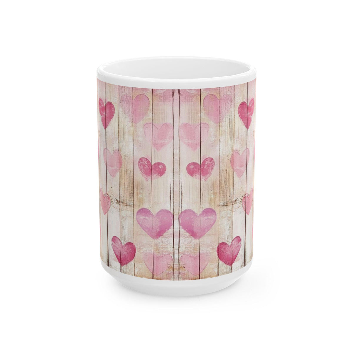 Pink Watercolor Hearts Mug ,Rustic Wood Plank Valentine Coffee Cup,Valentine Mug, Love Pattern Coffee Cup, Cute Gift for Her - photo 3