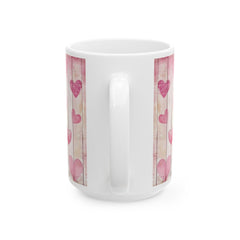 Pink Watercolor Hearts Mug ,Rustic Wood Plank Valentine Coffee Cup,Valentine Mug, Love Pattern Coffee Cup, Cute Gift for Her - photo 4