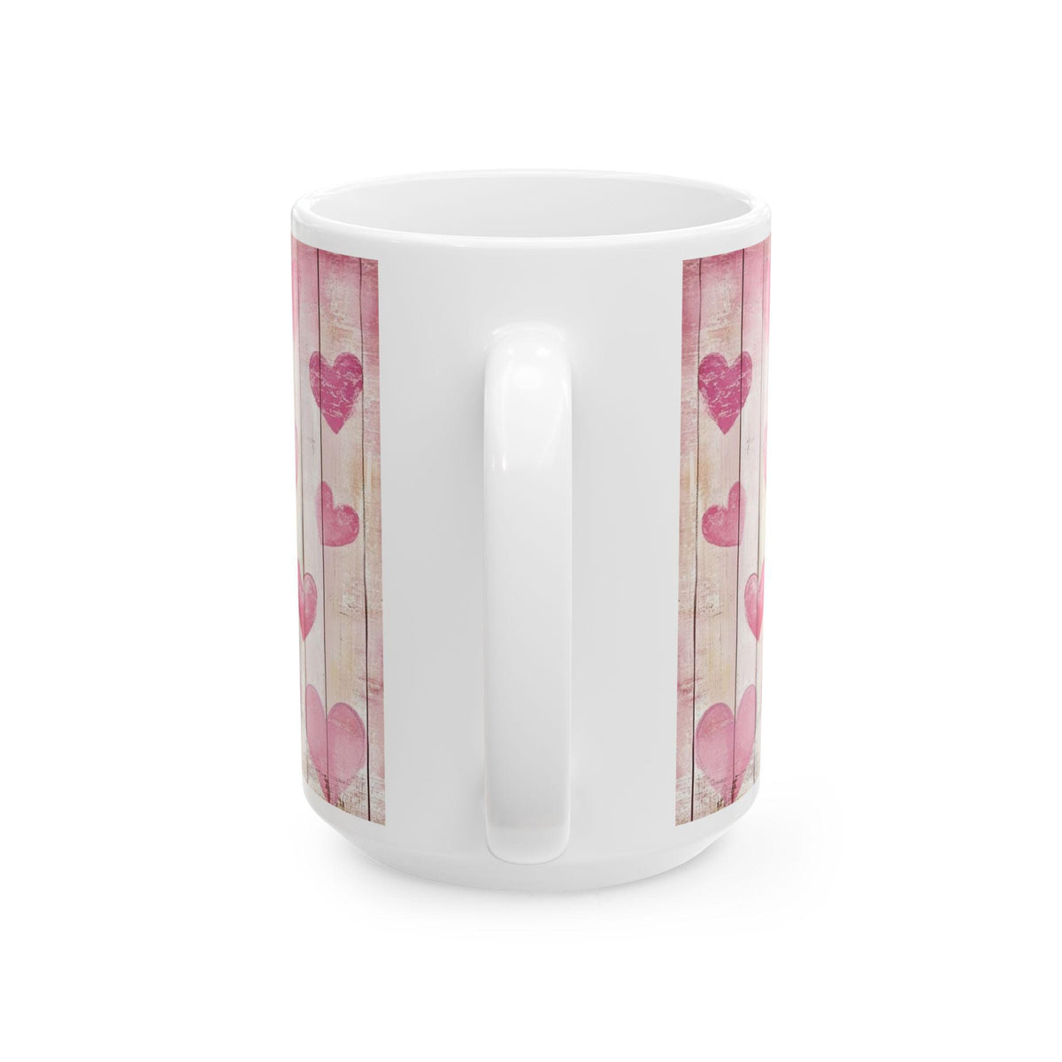 Pink Watercolor Hearts Mug ,Rustic Wood Plank Valentine Coffee Cup,Valentine Mug, Love Pattern Coffee Cup, Cute Gift for Her - photo 4
