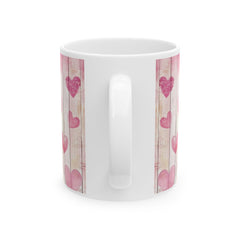 Pink Watercolor Hearts Mug ,Rustic Wood Plank Valentine Coffee Cup,Valentine Mug, Love Pattern Coffee Cup, Cute Gift for Her - photo 5