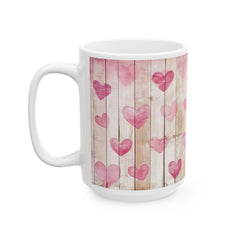 Pink Watercolor Hearts Mug ,Rustic Wood Plank Valentine Coffee Cup,Valentine Mug, Love Pattern Coffee Cup, Cute Gift for Her - photo 6