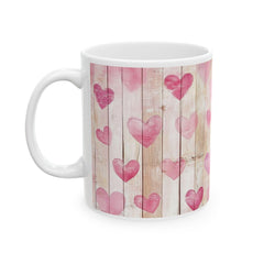 Pink Watercolor Hearts Mug ,Rustic Wood Plank Valentine Coffee Cup,Valentine Mug, Love Pattern Coffee Cup, Cute Gift for Her - photo 7