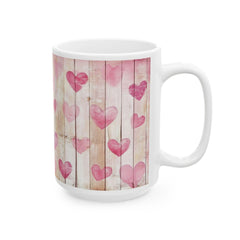Pink Watercolor Hearts Mug ,Rustic Wood Plank Valentine Coffee Cup,Valentine Mug, Love Pattern Coffee Cup, Cute Gift for Her - photo 8