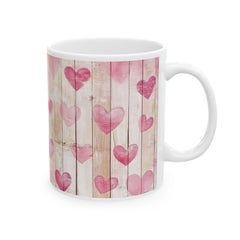 Pink Watercolor Hearts Mug ,Rustic Wood Plank Valentine Coffee Cup,Valentine Mug, Love Pattern Coffee Cup, Cute Gift for Her - photo 9