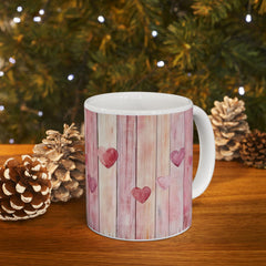 Watercolor Heart Wood Plank Mug,Valentine Mug, Love Pattern Coffee Cup, Cute Gift for Her, Friends - image 1
