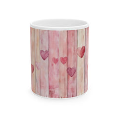 Watercolor Heart Wood Plank Mug,Valentine Mug, Love Pattern Coffee Cup, Cute Gift for Her, Friends - image 2