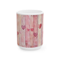 Watercolor Heart Wood Plank Mug,Valentine Mug, Love Pattern Coffee Cup, Cute Gift for Her, Friends - image 3