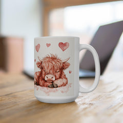 Watercolor Highland Cow Hearts Mug,Ceramic Coffee Cup,Valentine Mug, Love Pattern Coffee Cup, Cute Gift for Her - photo 10