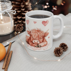Watercolor Highland Cow Hearts Mug,Ceramic Coffee Cup,Valentine Mug, Love Pattern Coffee Cup, Cute Gift for Her - photo 11