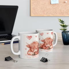 Watercolor Highland Cow Hearts Mug,Ceramic Coffee Cup,Valentine Mug, Love Pattern Coffee Cup, Cute Gift for Her - photo 12