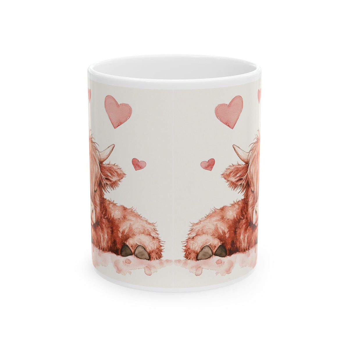 Watercolor Highland Cow Hearts Mug,Ceramic Coffee Cup,Valentine Mug, Love Pattern Coffee Cup, Cute Gift for Her - photo 2