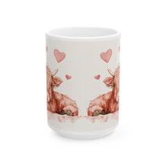 Watercolor Highland Cow Hearts Mug,Ceramic Coffee Cup,Valentine Mug, Love Pattern Coffee Cup, Cute Gift for Her - photo 3