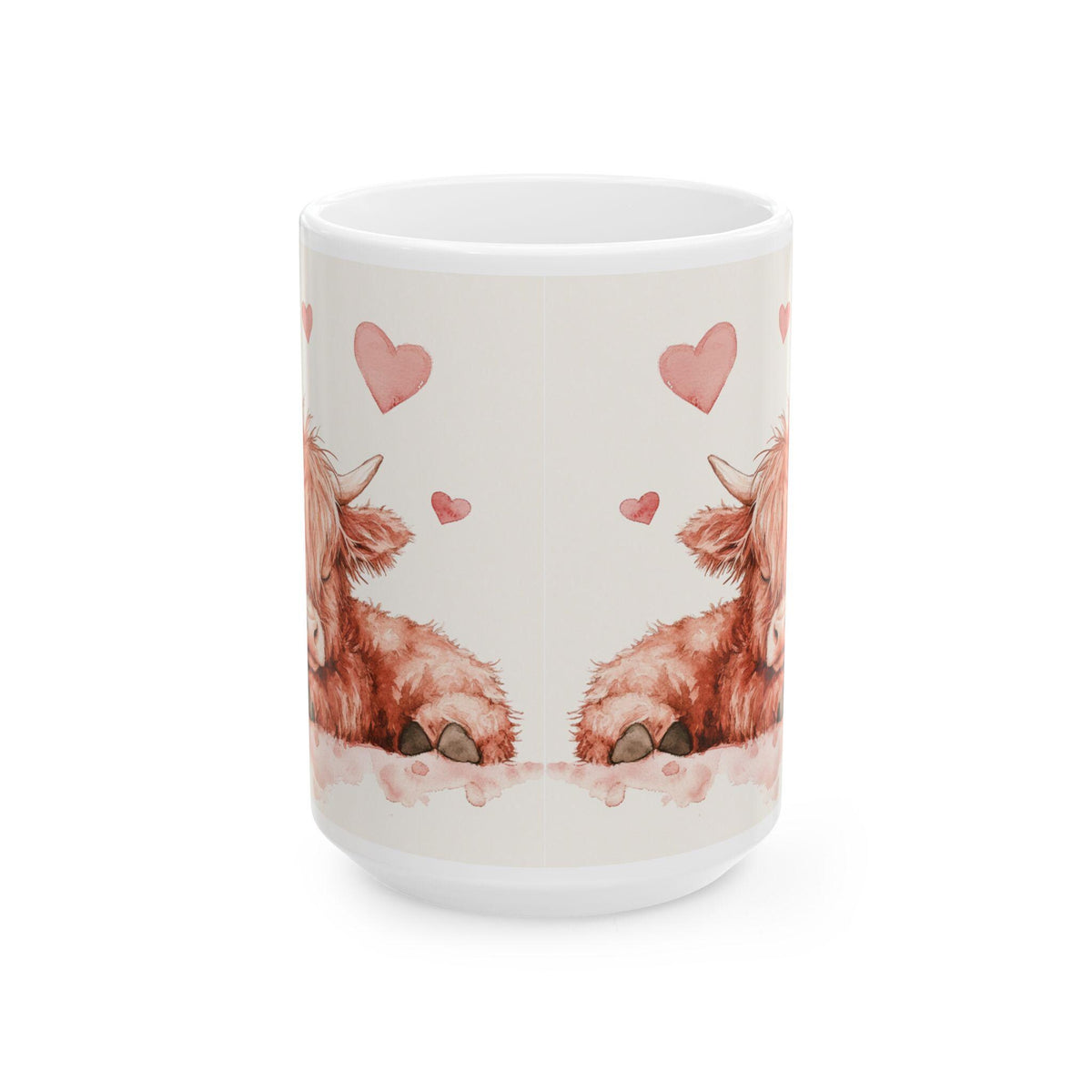 Watercolor Highland Cow Hearts Mug,Ceramic Coffee Cup,Valentine Mug, Love Pattern Coffee Cup, Cute Gift for Her - photo 3