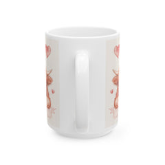 Watercolor Highland Cow Hearts Mug,Ceramic Coffee Cup,Valentine Mug, Love Pattern Coffee Cup, Cute Gift for Her - photo 4