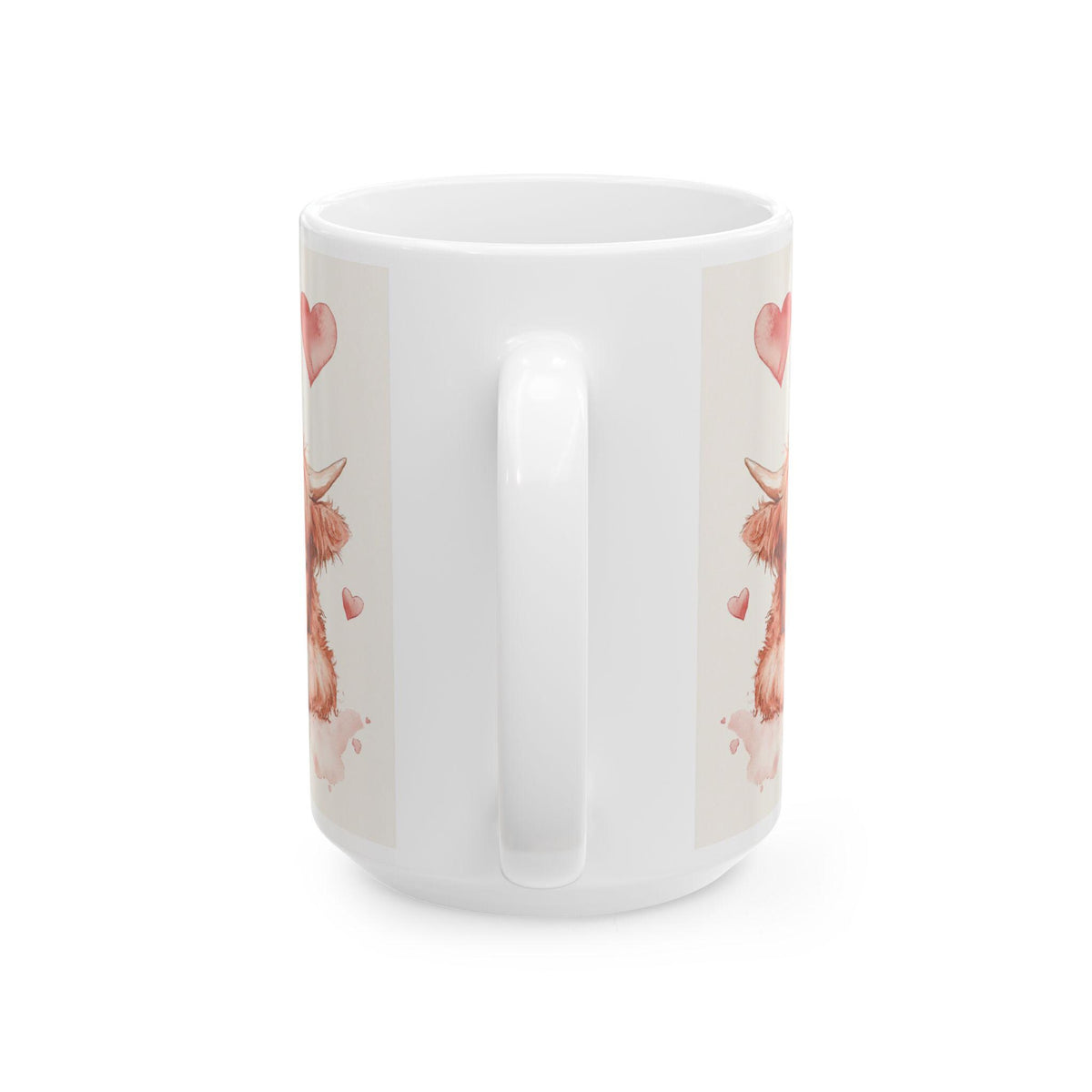 Watercolor Highland Cow Hearts Mug,Ceramic Coffee Cup,Valentine Mug, Love Pattern Coffee Cup, Cute Gift for Her - photo 4