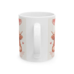 Watercolor Highland Cow Hearts Mug,Ceramic Coffee Cup,Valentine Mug, Love Pattern Coffee Cup, Cute Gift for Her - photo 5