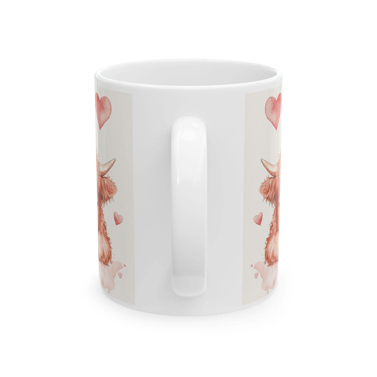 Watercolor Highland Cow Hearts Mug,Ceramic Coffee Cup,Valentine Mug, Love Pattern Coffee Cup, Cute Gift for Her - photo 5