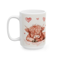 Watercolor Highland Cow Hearts Mug,Ceramic Coffee Cup,Valentine Mug, Love Pattern Coffee Cup, Cute Gift for Her - photo 6