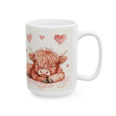 Watercolor Highland Cow Hearts Mug,Ceramic Coffee Cup,Valentine Mug, Love Pattern Coffee Cup, Cute Gift for Her - photo 8