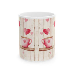 Pink Heart Coffee Cup Mug , Valentine Rustic Wood Background,Valentine Mug, Love Pattern Coffee Cup, Cute Gift for Her - image 2