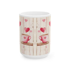 Pink Heart Coffee Cup Mug , Valentine Rustic Wood Background,Valentine Mug, Love Pattern Coffee Cup, Cute Gift for Her - image 3