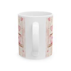 Pink Heart Coffee Cup Mug , Valentine Rustic Wood Background,Valentine Mug, Love Pattern Coffee Cup, Cute Gift for Her - image 5