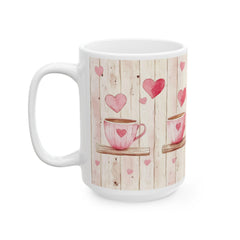 Pink Heart Coffee Cup Mug , Valentine Rustic Wood Background,Valentine Mug, Love Pattern Coffee Cup, Cute Gift for Her - image 6