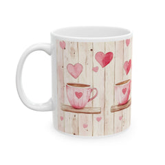 Pink Heart Coffee Cup Mug , Valentine Rustic Wood Background,Valentine Mug, Love Pattern Coffee Cup, Cute Gift for Her - image 7