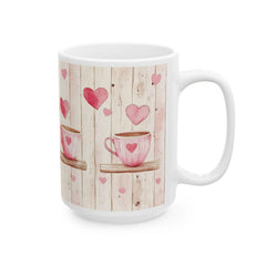 Pink Heart Coffee Cup Mug , Valentine Rustic Wood Background,Valentine Mug, Love Pattern Coffee Cup, Cute Gift for Her - image 8